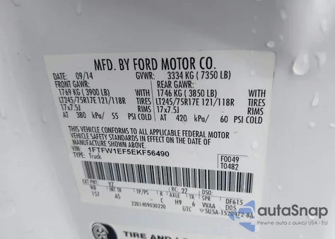 2014 Ford F-150 Xl z USA, uszkodzony, nr VIN 1FTFW1EF5EKF56490